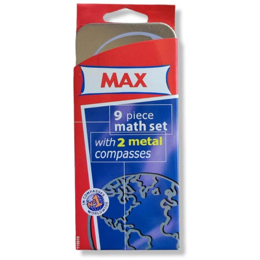 MAX 9 Pieces Math Set With 2 metal Compasses