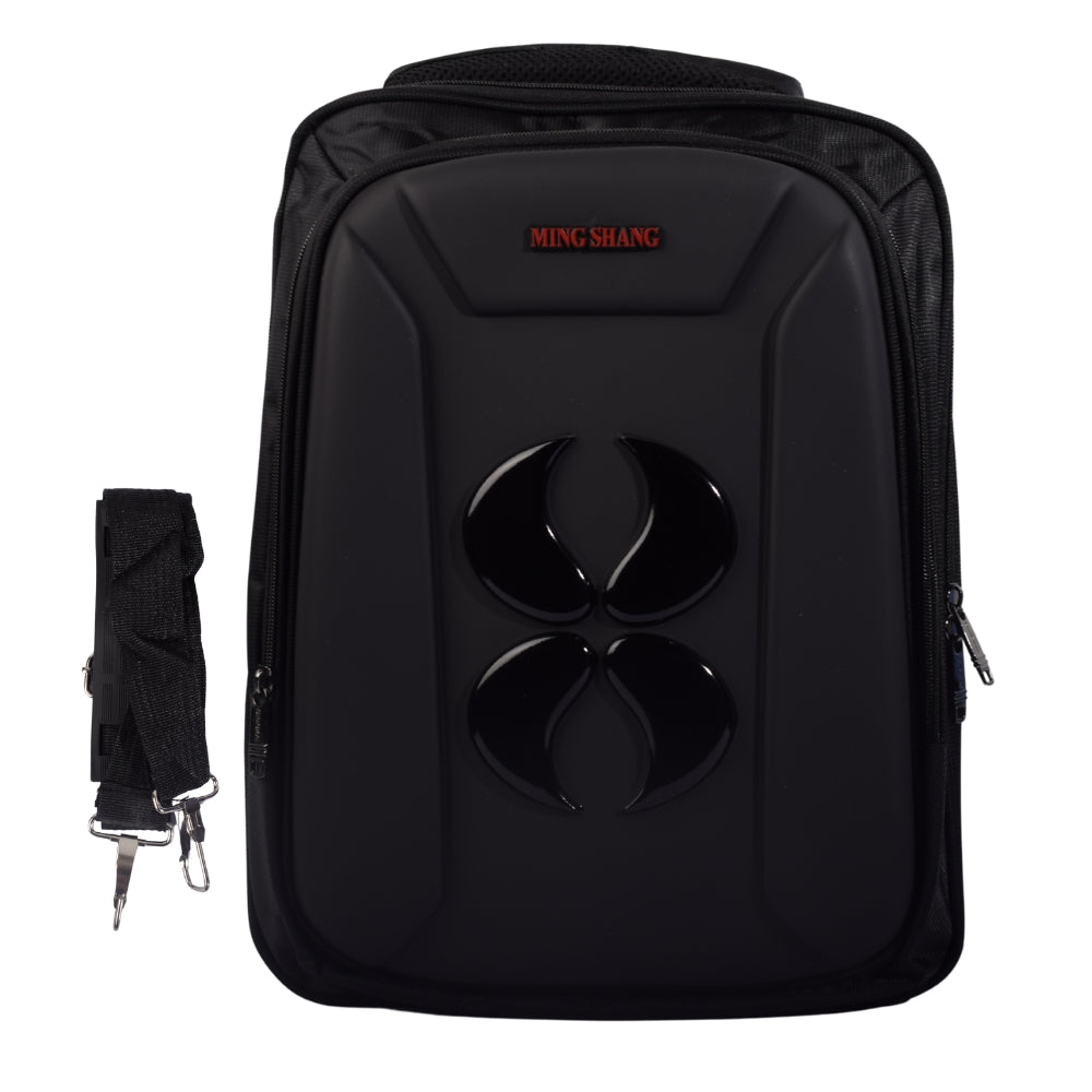 MING SHANG Black Hard-Shell Backpack with Detachable Strap