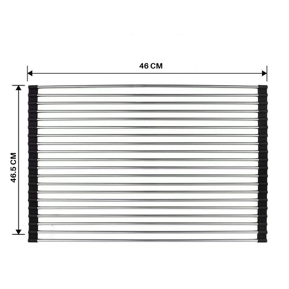 MOHREE™ Over The Sink Grey Dish Drying Rack, Dish Drainer Rack, Roll up Utensil Drying Rack for Kitchen, Stainless Steel Multipurpose Foldable Dish Plate Big Size for Counter top wash