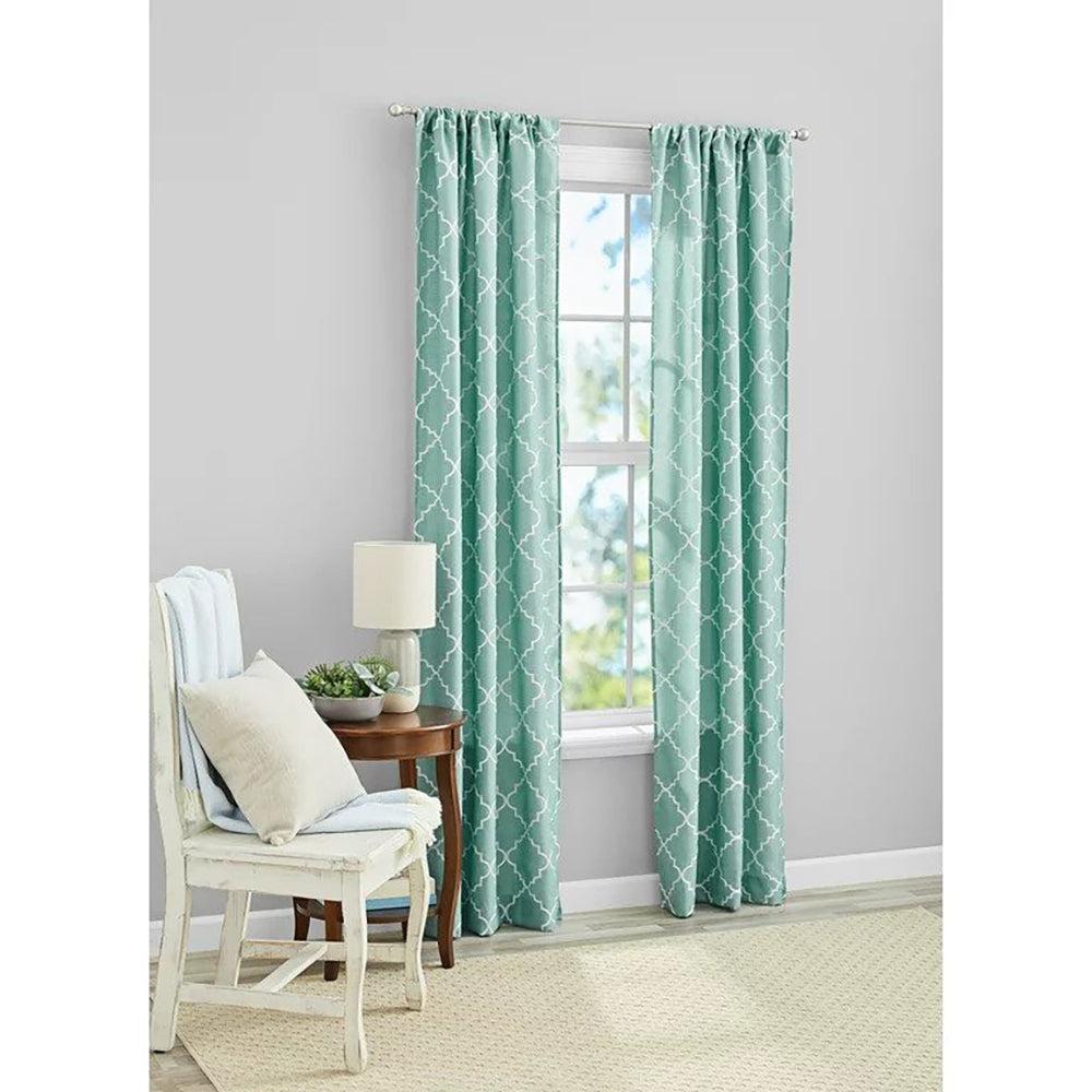 Mainstays Embroidered Heather Curtain Panel Pair, 37 in x 84 in, Aqua