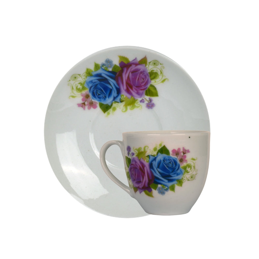 Majestic Rose Cup And Saucer Set Hand Decorated 6+6 Pcs