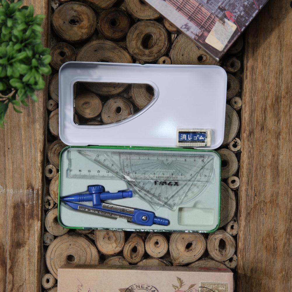 Math Geometry Drawing Compass Set with Shatterproof Storage Box for School