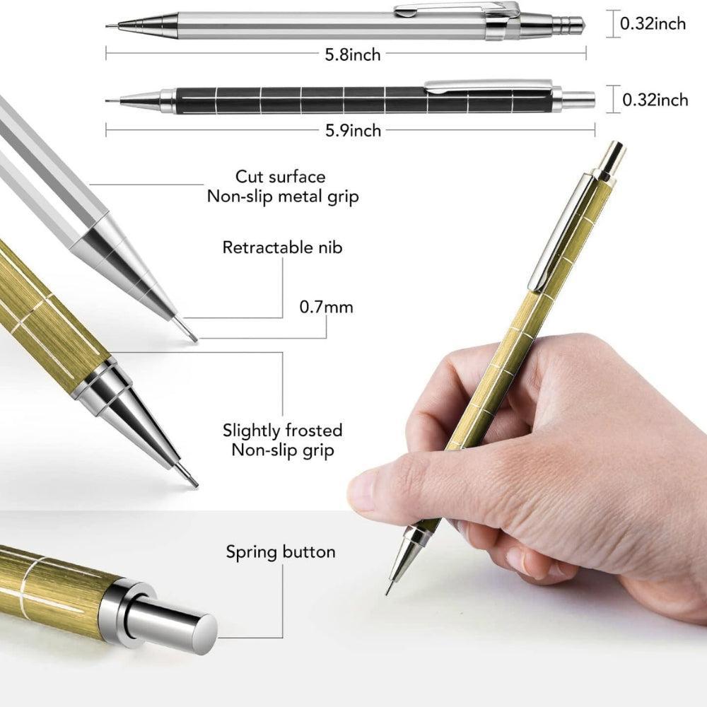 Mechanical Pencil for Handwriting, Mechanical Pencil, 0.7mm Automatic Drawing Pencil, Metal Mechanical Drawing Pencils with Eraser and HB Lead Refill