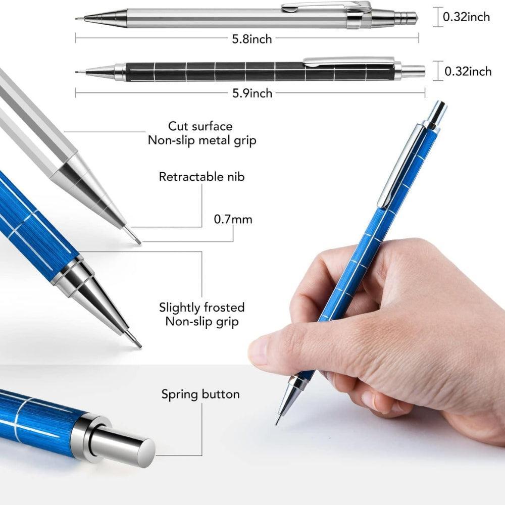 Mechanical Pencil for Handwriting, Mechanical Pencil, 0.7mm Automatic Drawing Pencil, Metal Mechanical Drawing Pencils with Eraser and HB Lead Refill