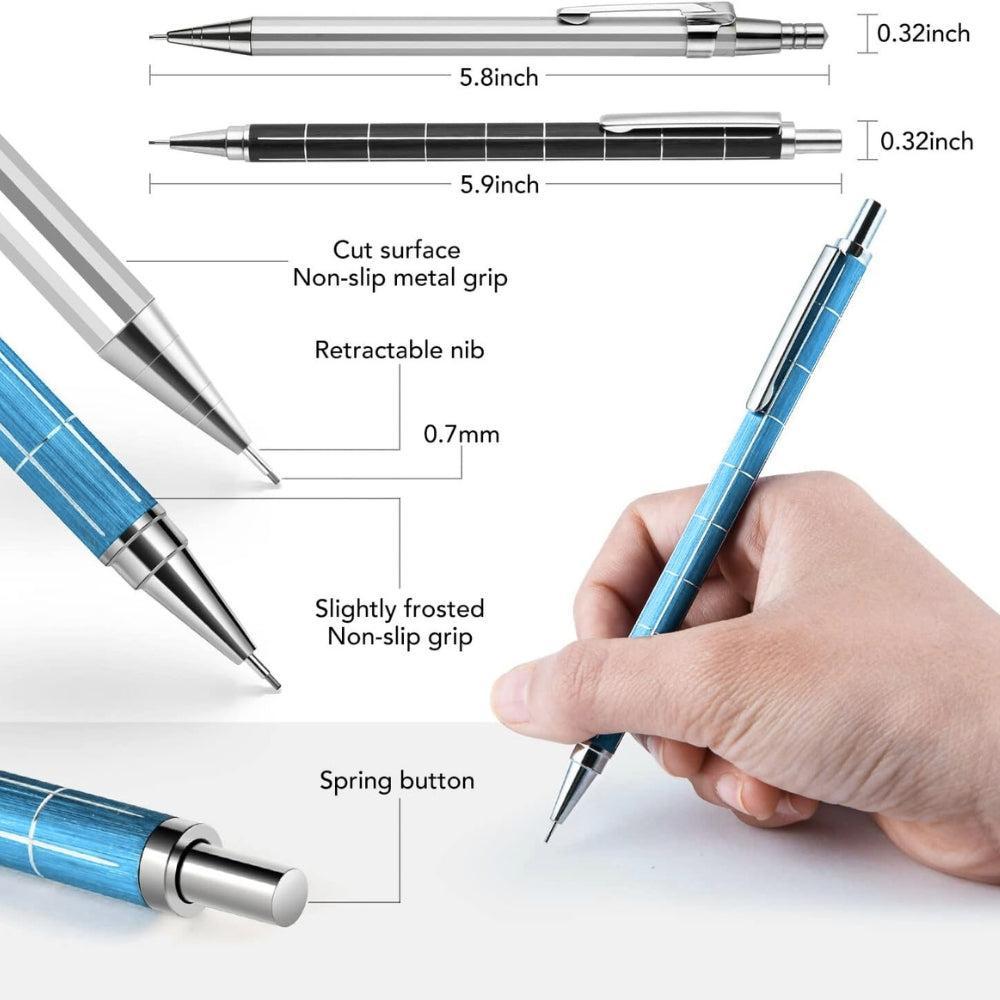 Mechanical Pencil for Handwriting, Mechanical Pencil, 0.7mm Automatic Drawing Pencil, Metal Mechanical Drawing Pencils with Eraser and HB Lead Refill