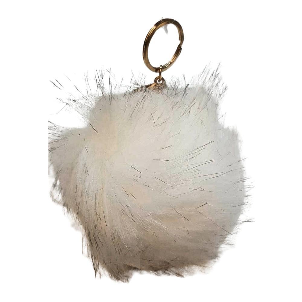 Metal Furry Keychain Rabbit Fur Ball Pompom Keychain for Car Keyring Handbag Tote Bag