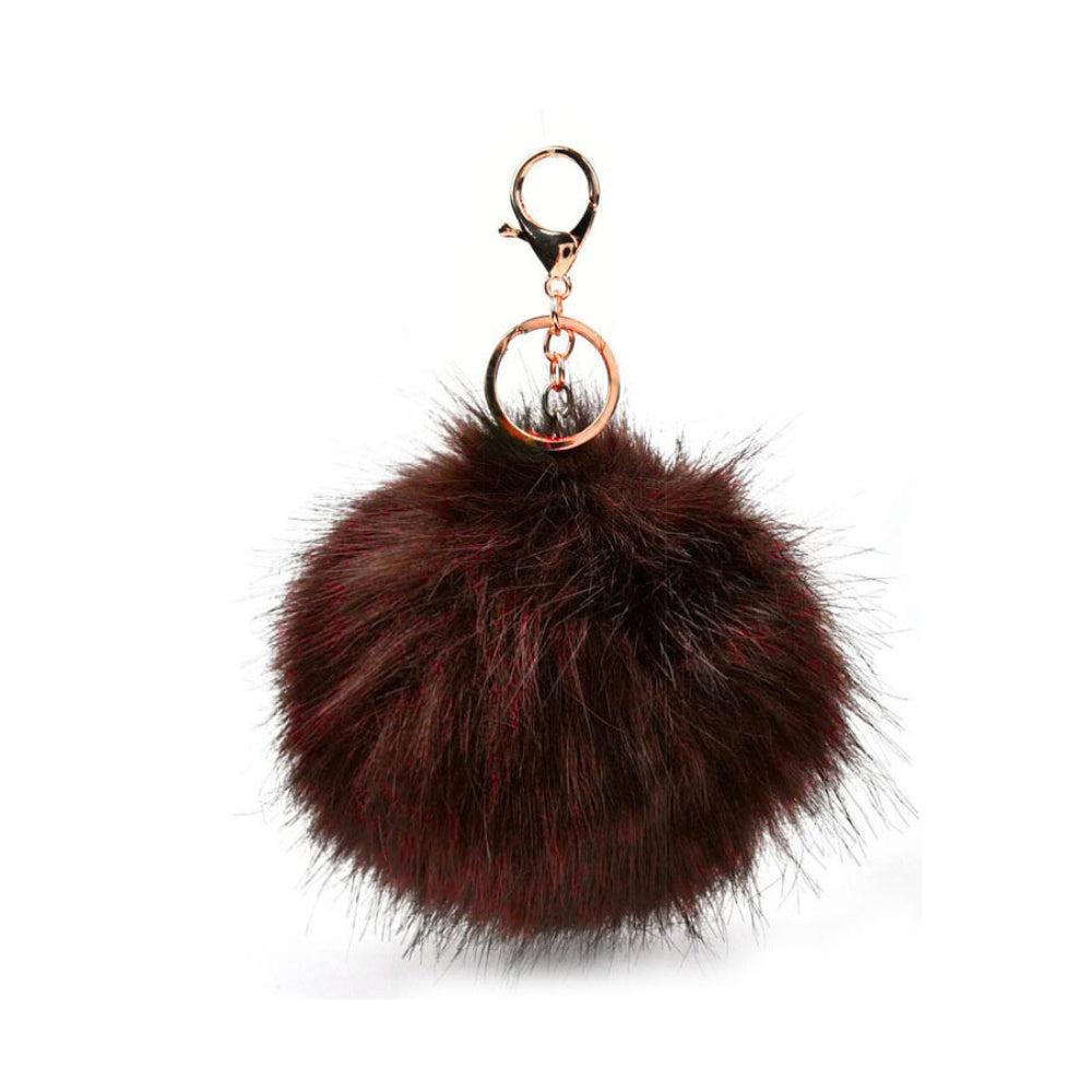 Metal Furry Keychain Rabbit Fur Ball Pompom Keychain for Car Keyring Handbag Tote Bag