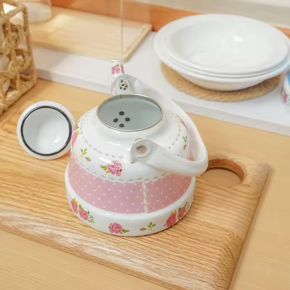 Mini Enamel Teapot with Thin Mouth, Pink, Blue, Pink, Milk, Tea, Wine, Coffee, Induction, Household, 1.1L