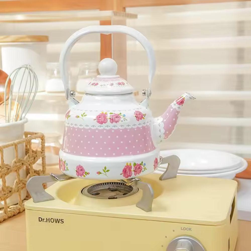 Mini Enamel Teapot with Thin Mouth, Pink, Blue, Pink, Milk, Tea, Wine, Coffee, Induction, Household, 1.1L