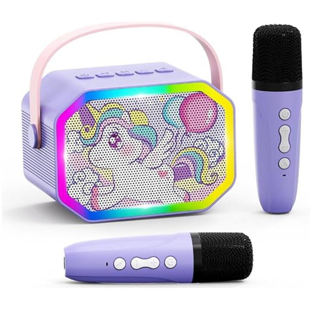 Mini Karaoke Machine for Girl Boy, Portable Bluetooth Speaker with 2 Wireless Microphones, Birthday Gifts Toys for Kids