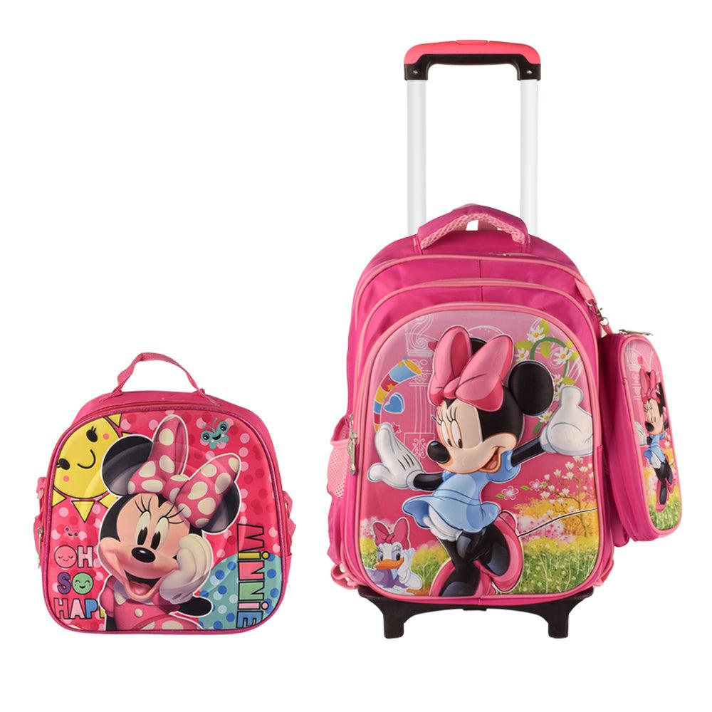 Minnie Mouse 3PCS Detachable Rolling Backpack for Girls With Lunch Bag Pencil Case 2Wheels Roll