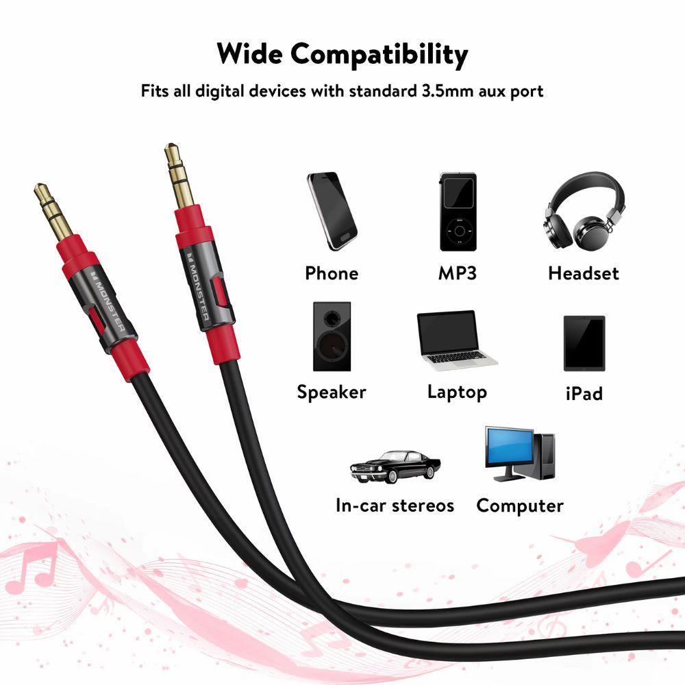 Monster® 3.5mm Male To Male Auxiliary Stereo Audio Cable 2.4m-Black