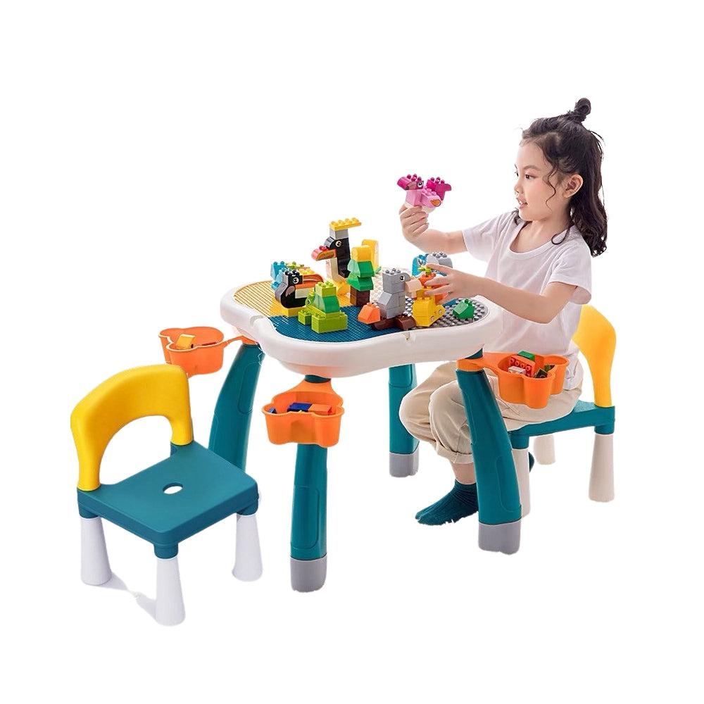 Multi-Function Lego Table Set With 2 Chairs And Free Large-Sized 256 Pcs