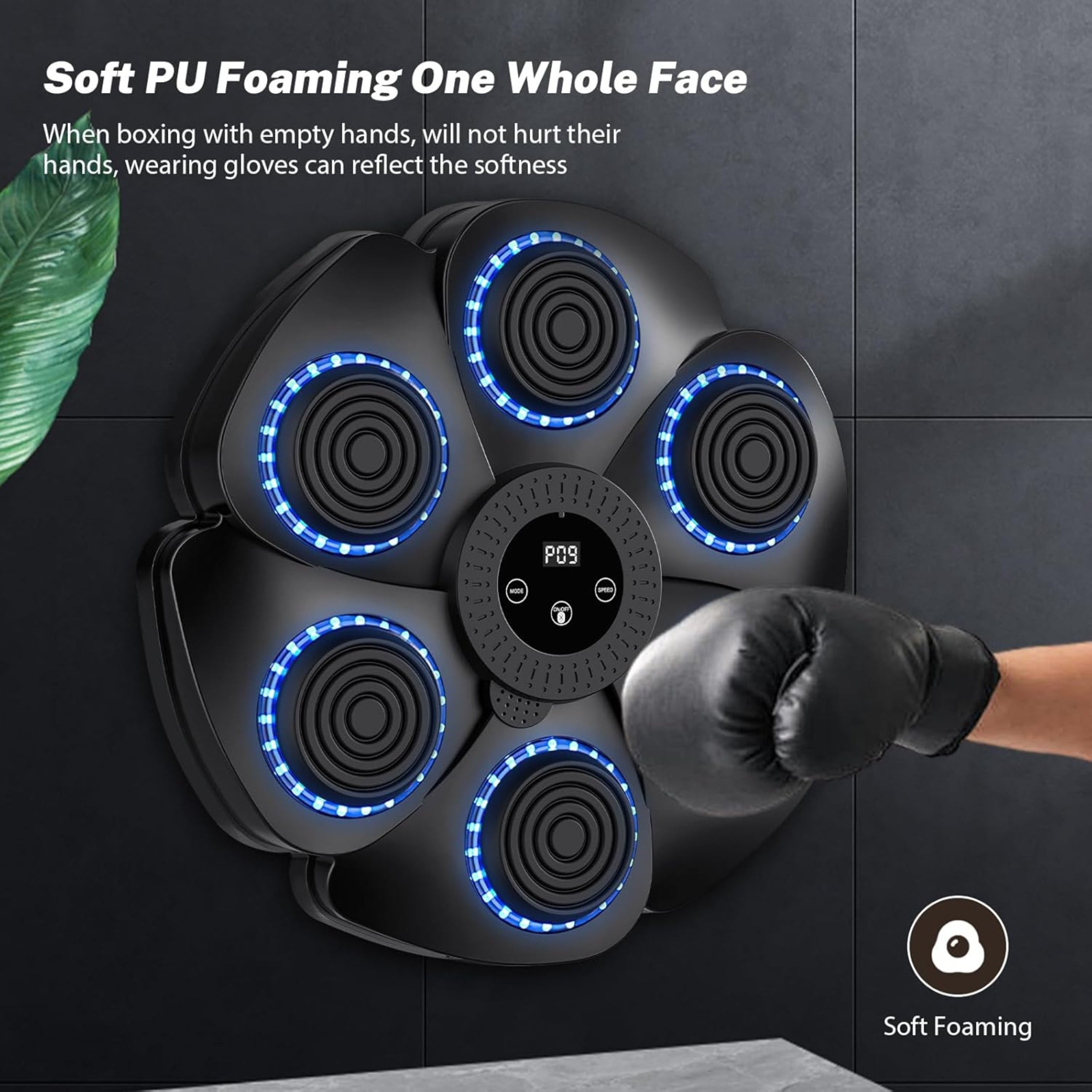 Music Boxing Machine, 2024 New Smart Bluetooth Musical Boxing Machine with Boxing Gloves, Wall-Mounted Boxing Machine, 9 Speed Modes and Counting Mode For Adults and Children Exercise (Black)