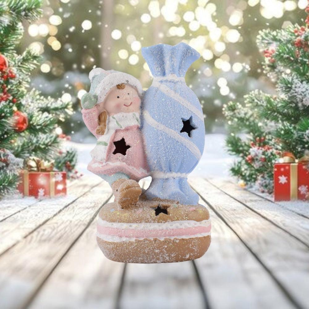 NEW YEAR'S DECORATIVE FIGURINE WITH BACKLIGHT 12×9×20.5 CM NEW YEAR'S DECOR CHILD WITH CANDY MADE OF PORCELAIN