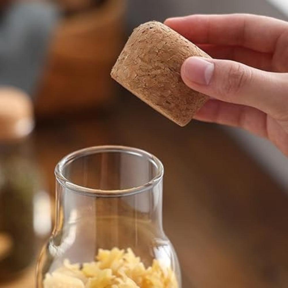 NIVOVA Glass Candy Jar Set with Wood Lids Sealed Jar Kitchen Storage Jar with Base Food Jars(Colorset of 4)