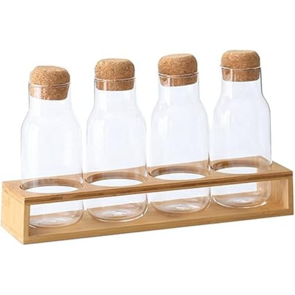 NIVOVA Glass Candy Jar Set with Wood Lids Sealed Jar Kitchen Storage Jar with Base Food Jars(Colorset of 4)