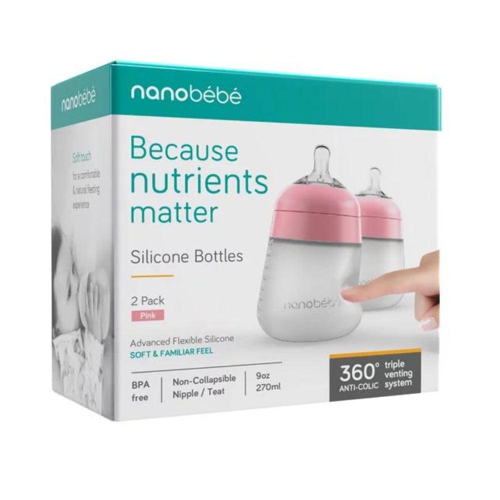 Nanobebe Anti-Colic Flexy Silicone Baby Bottles | Pink-9 oz- 2 Pack