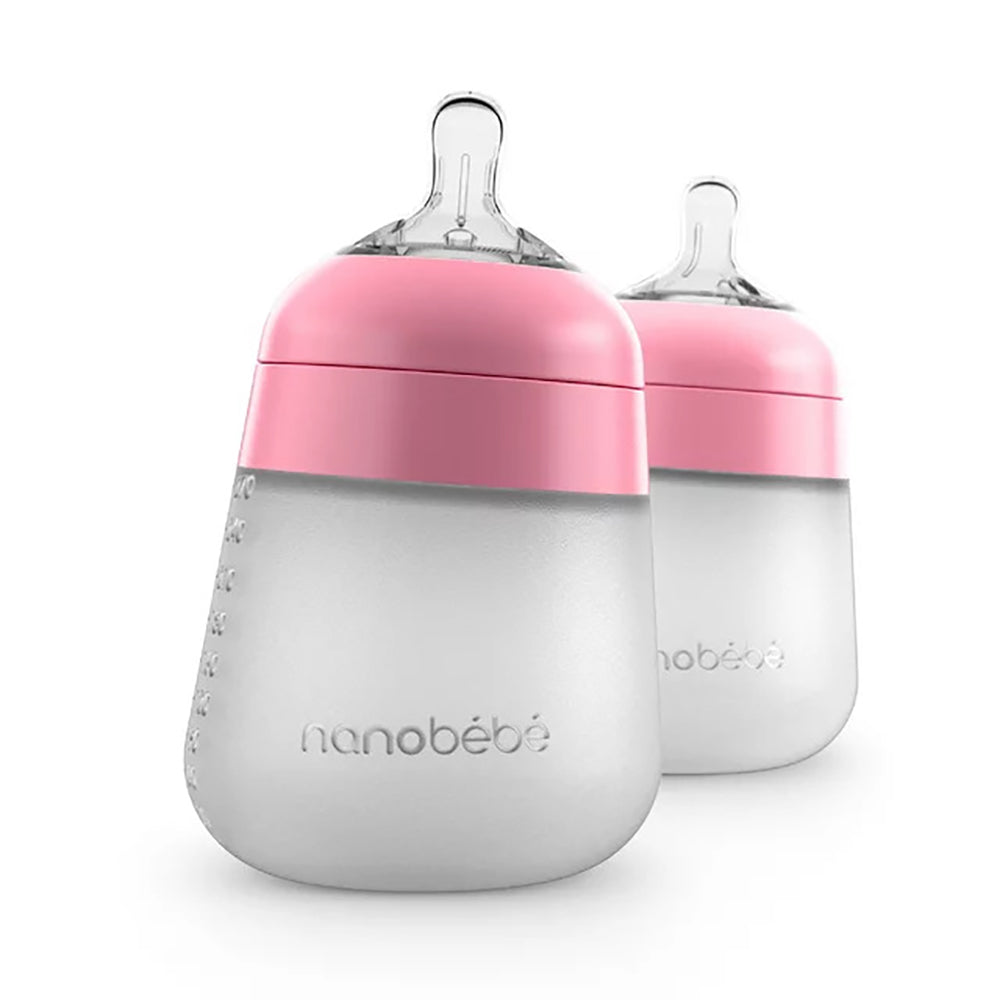 Nanobebe Anti-Colic Flexy Silicone Baby Bottles | Pink-9 oz- 2 Pack