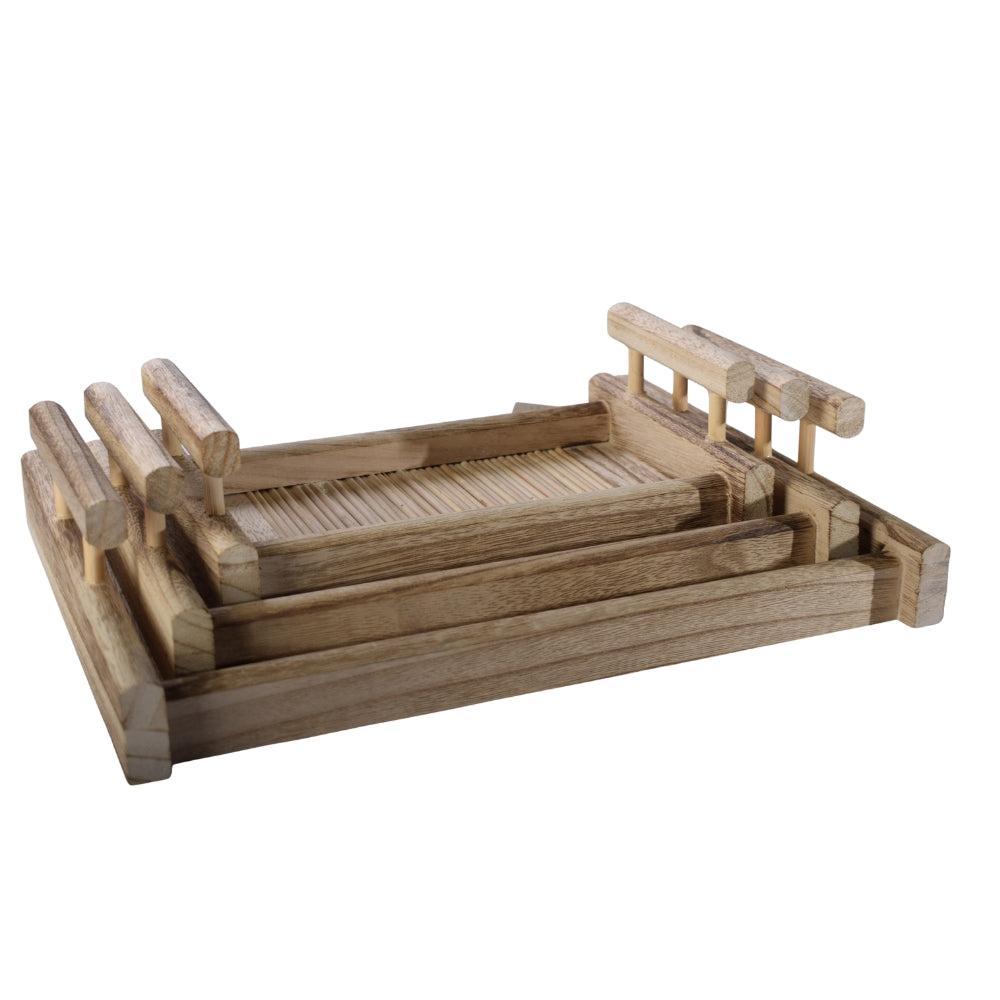 Natural Bamboo-Style Wooden Serving Tray Set