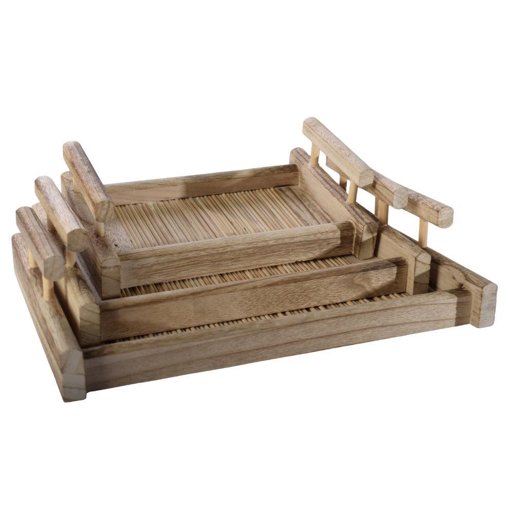 Natural Bamboo-Style Wooden Serving Tray Set