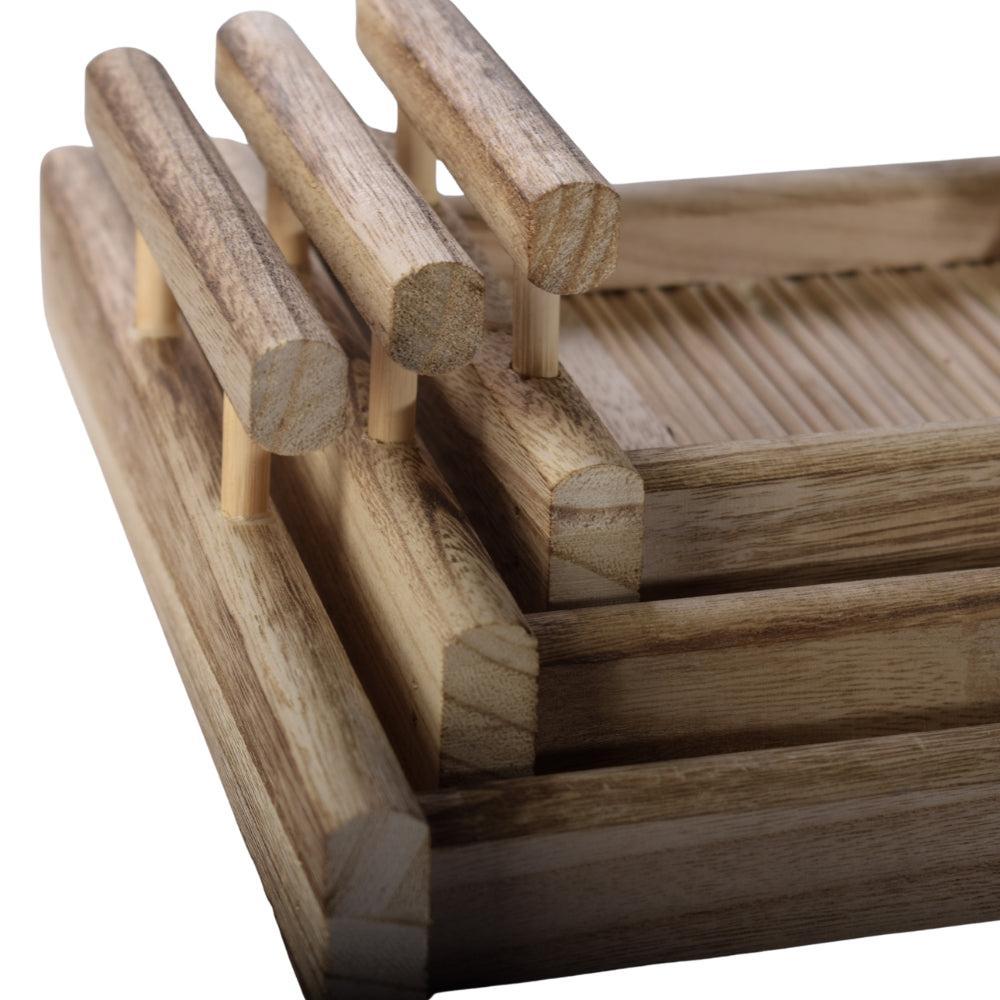 Natural Bamboo-Style Wooden Serving Tray Set