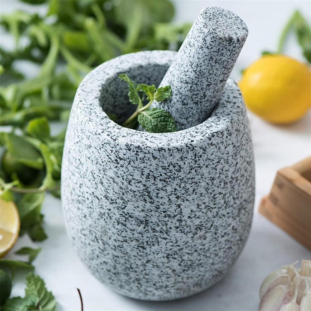 Natural Granite Mortar and Pestle Set, Rough Garlic Bowl for Grinding Garlic
