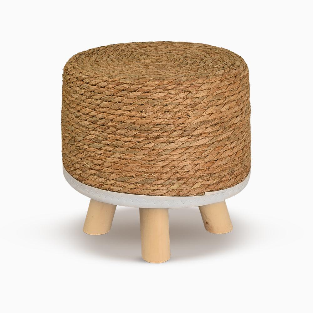 Natural Handwoven Seagrass & Wood Leg Ottoman