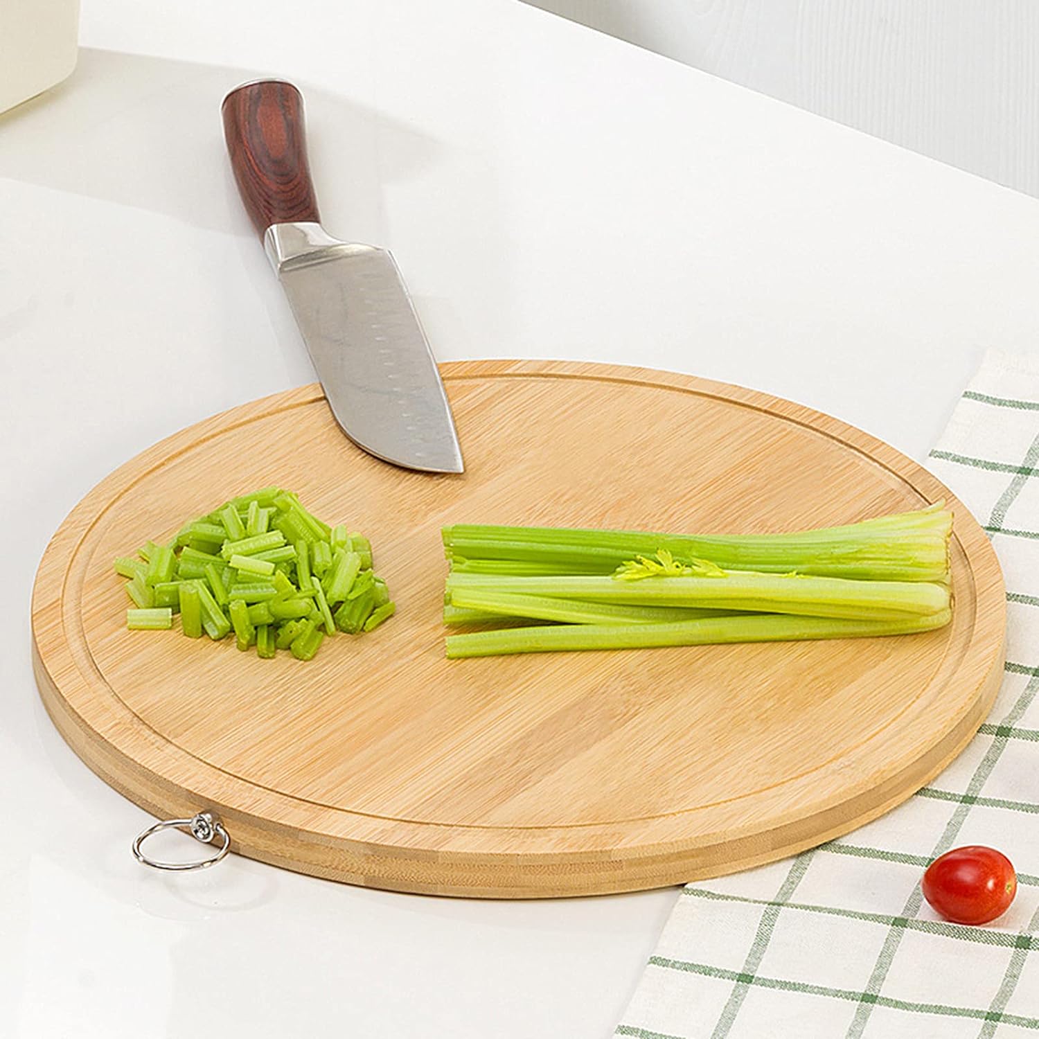 Nature’s Kitchen Round Bamboo Tray Cutting Serving Board W Juice Groove for Cutting Chopping Cheese & Charcuterie Board Platte
