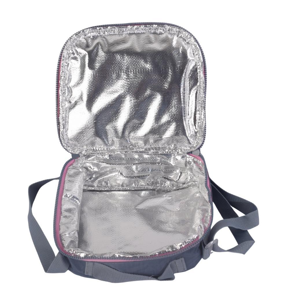 Navy Blue Lunch Bag with Pink Trim and Adjustable Strap