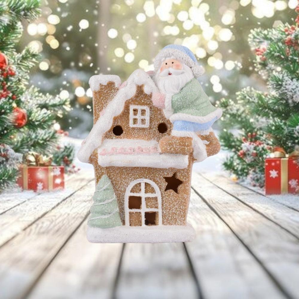 New Year's Decorative Figurine With Lighting 14×9×20 Cm New Year's Decor House With Santa Made Of Porcelain
