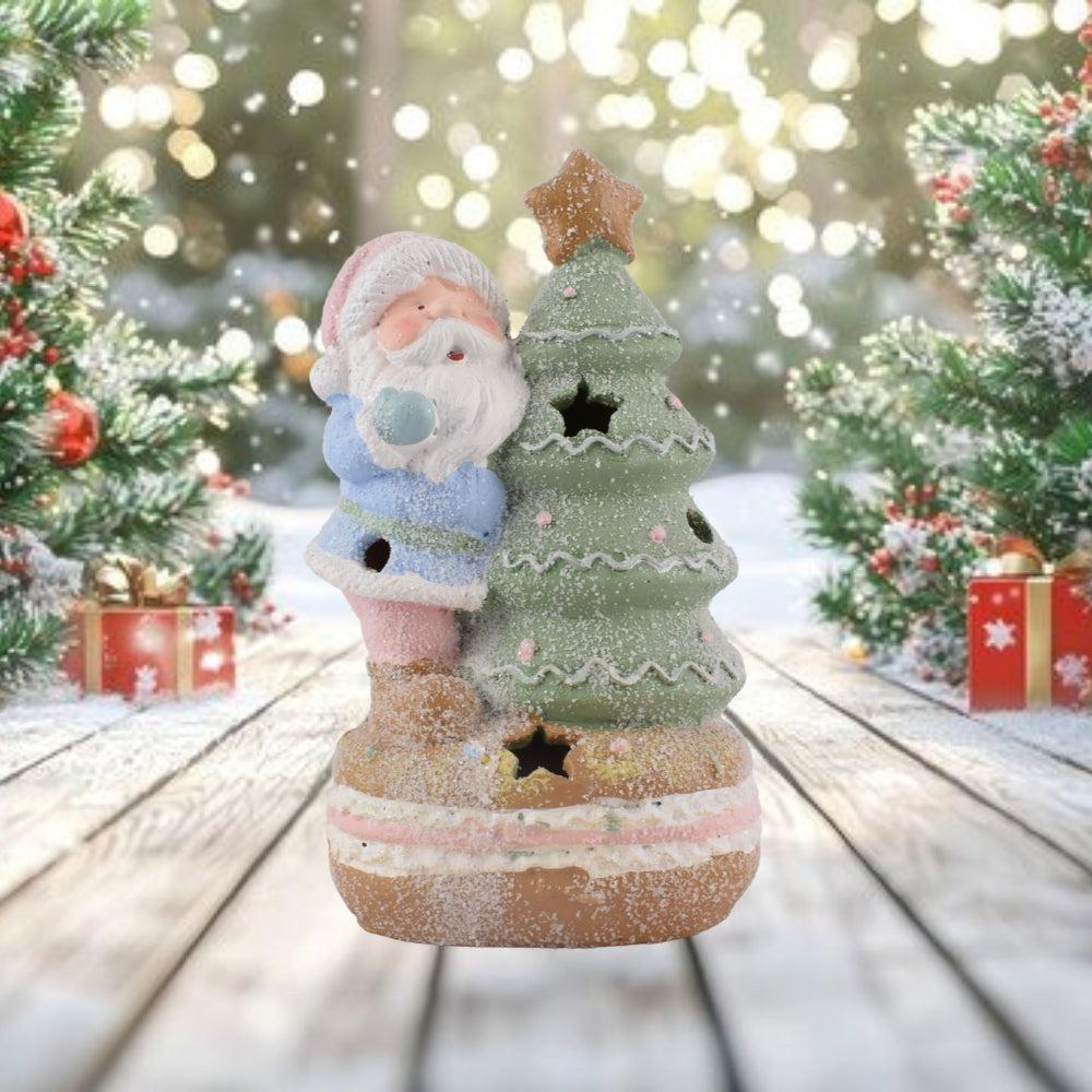 New Year's decorative figurine with backlight 11.5×9×20 cm New Year's decor Santa Claus with a Christmas tree made of porcelain