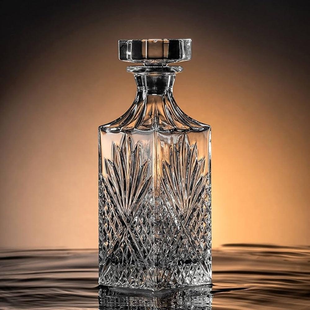 New embossing design whiskey decanter set square shape clear glass whiskey glass set in bulk
