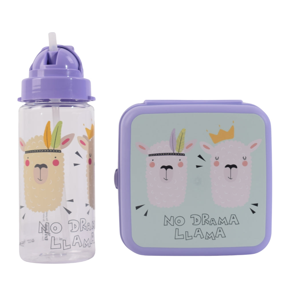 No Drama Llama Lunch Box and Water Bottle Set – Purple