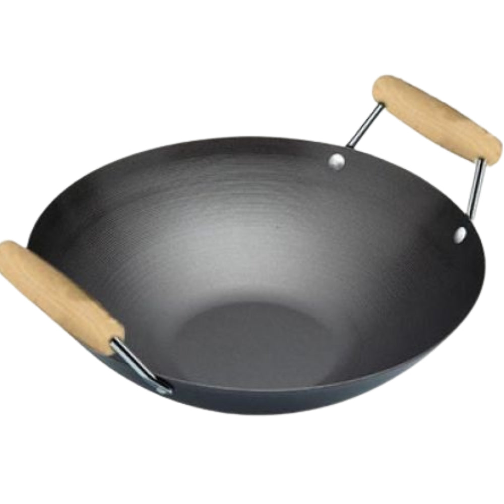 Non Stick Black Deep Fry Pan With Wooden Handles