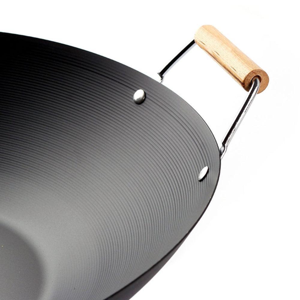 Non Stick Black Deep Fry Pan With Wooden Handles