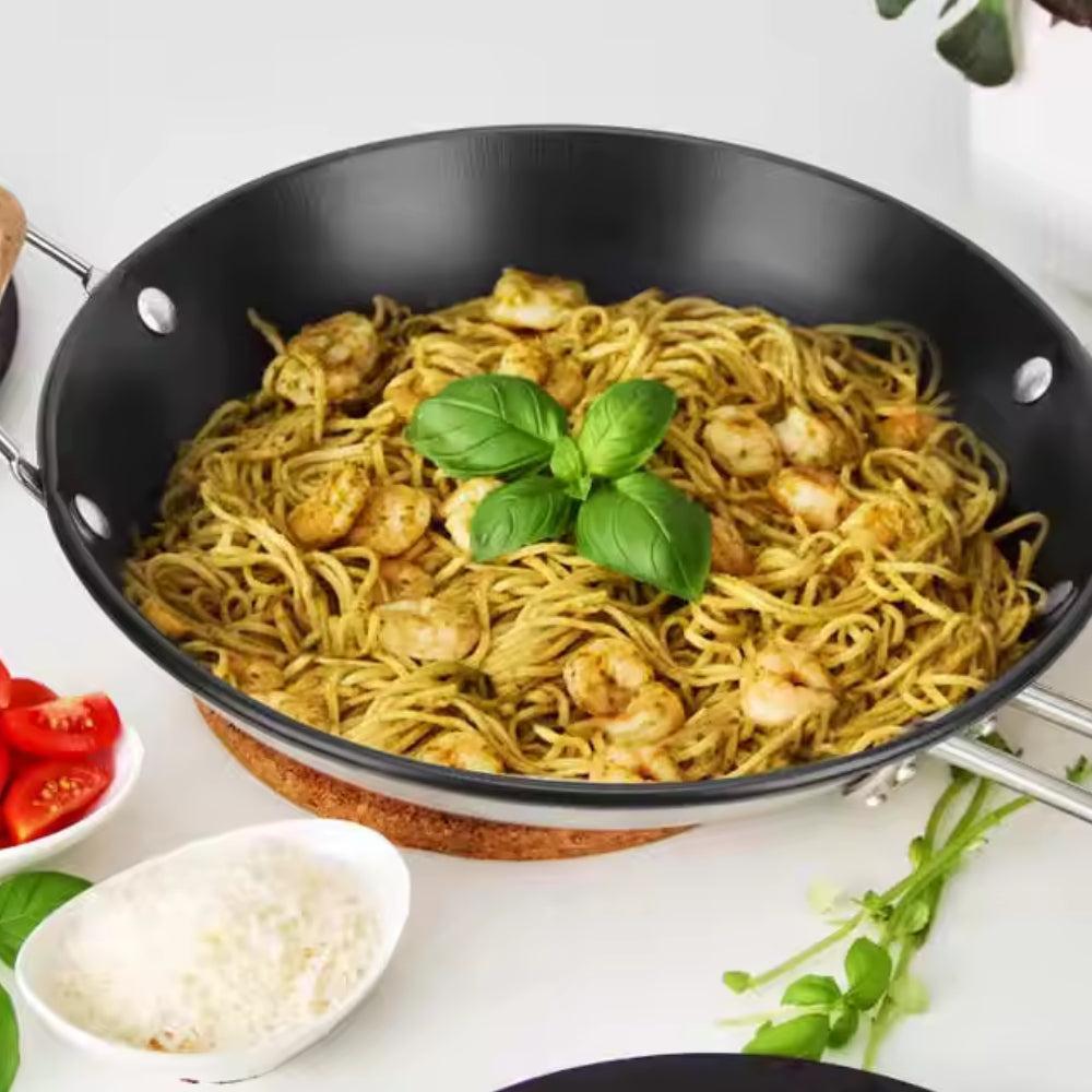 Non Stick Black Deep Fry Pan With Wooden Handles