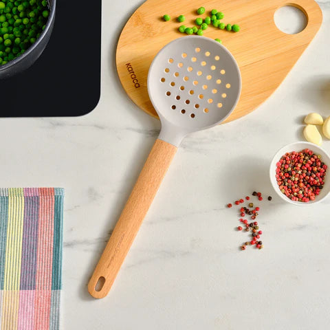 Nonstick Silicone Spatula, Non Scratch Flexible Edge for Pans, Slip Resistant comfortable Wooden Handle