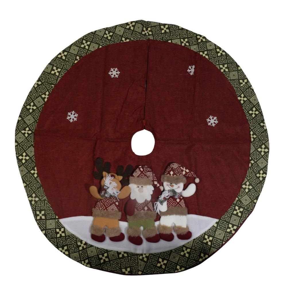 Nordic-Inspired Christmas Tree Skirt with Santa, Reindeer & Snowman
