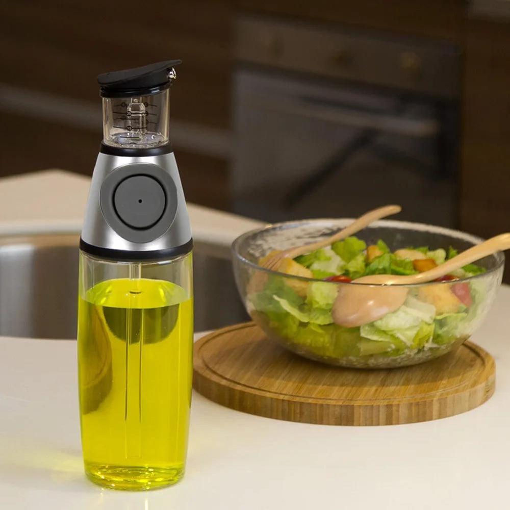 Oil Dispenser Bottle Press Measure Drip Free Spout Glass Safe For Kitchen Vinegar