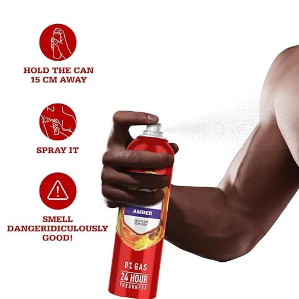 Old Spice Amber No Gas Deodorant Body Spray Perfume for Men, 140 ml