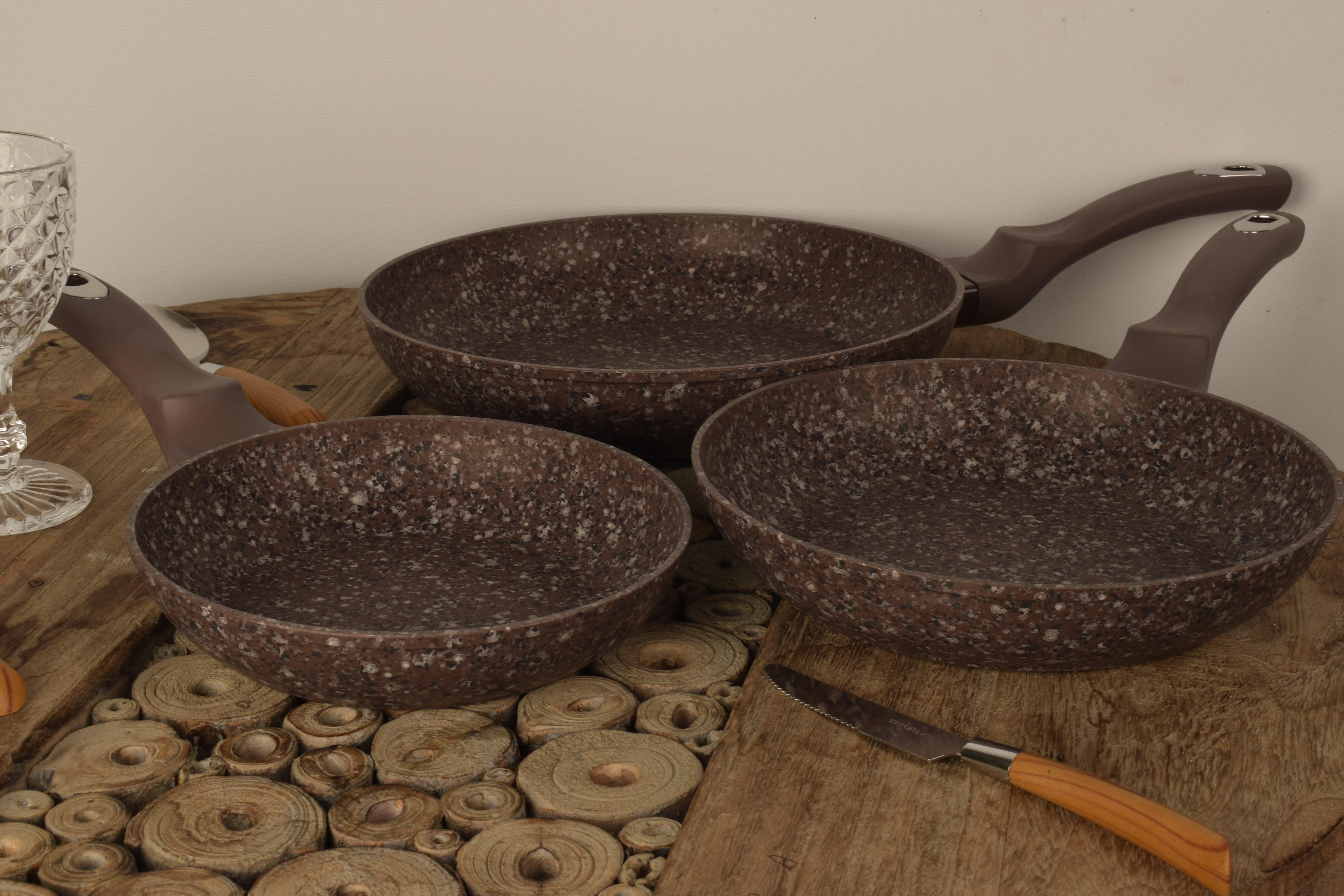 Oline Granite Nonstick Fry Pan Set 3 Piece 20, 24, 28 cm