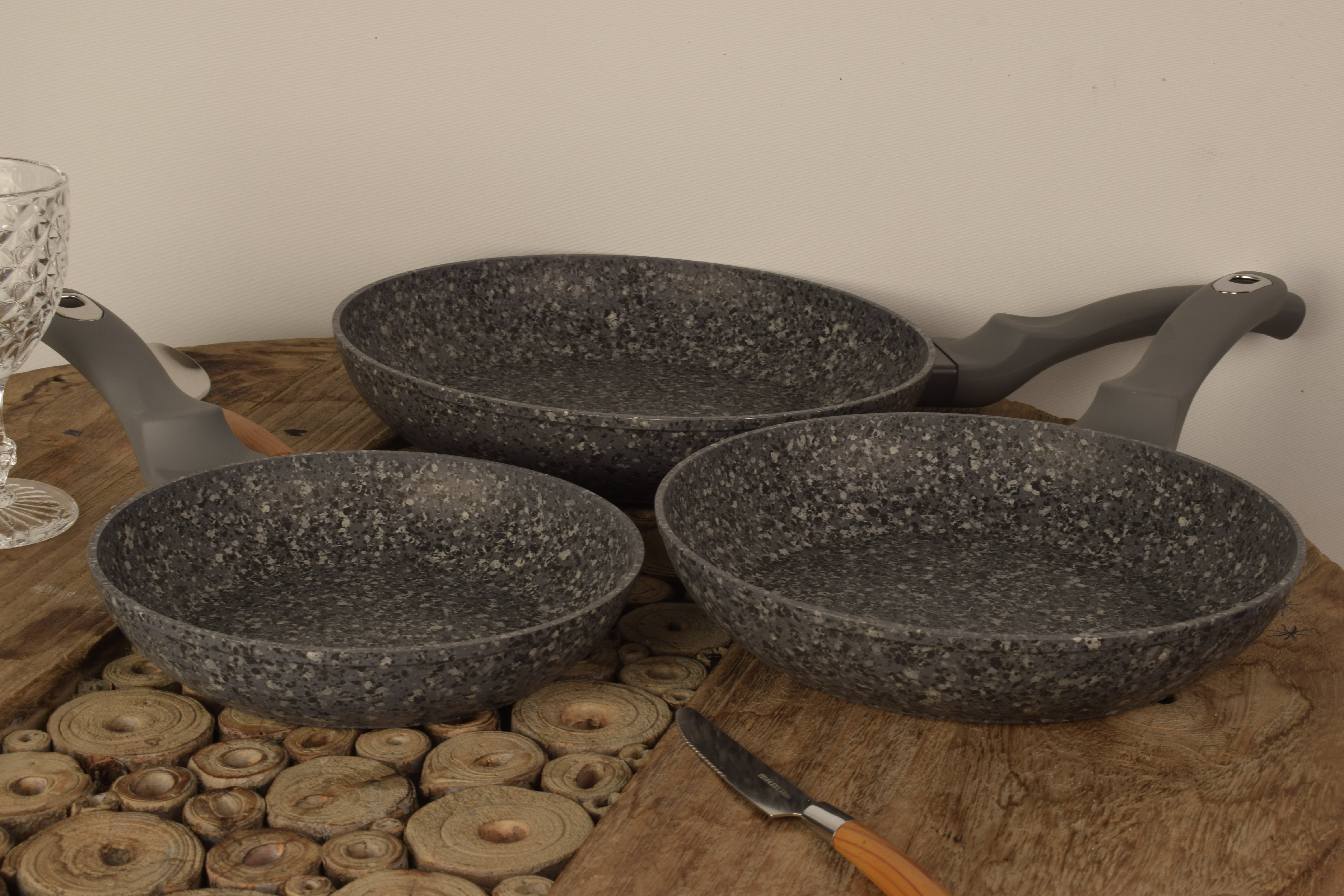 Oline Granite Nonstick Fry Pan Set 3 Piece 20, 24, 28 cm