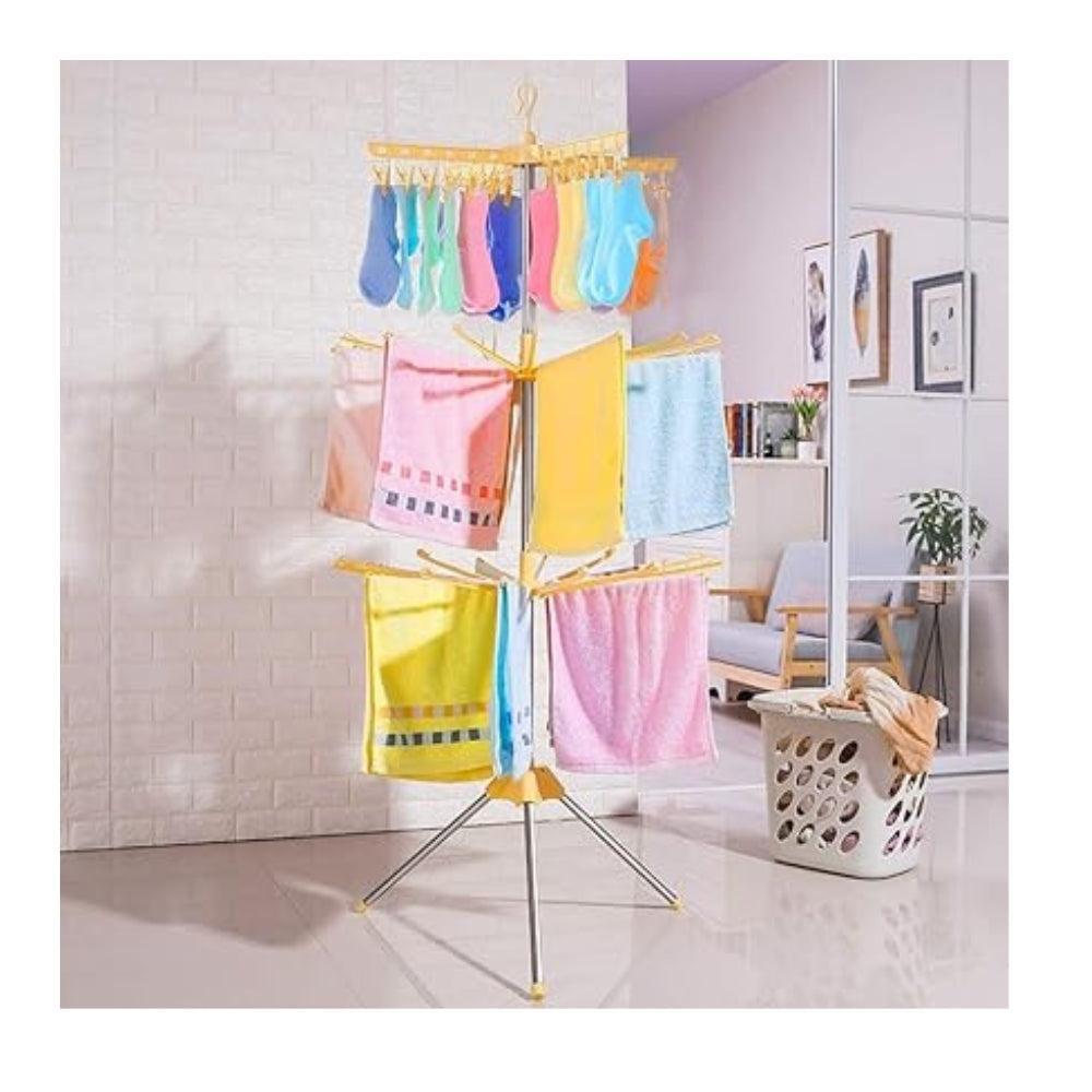 PIKFOS Premium Aluminum Foldable Cloth Drying StandClothes Stand for DryingCloth StandClothes DryerLaundry Racks for Drying for IndoorOutdoorBalcony (3 Tier) White