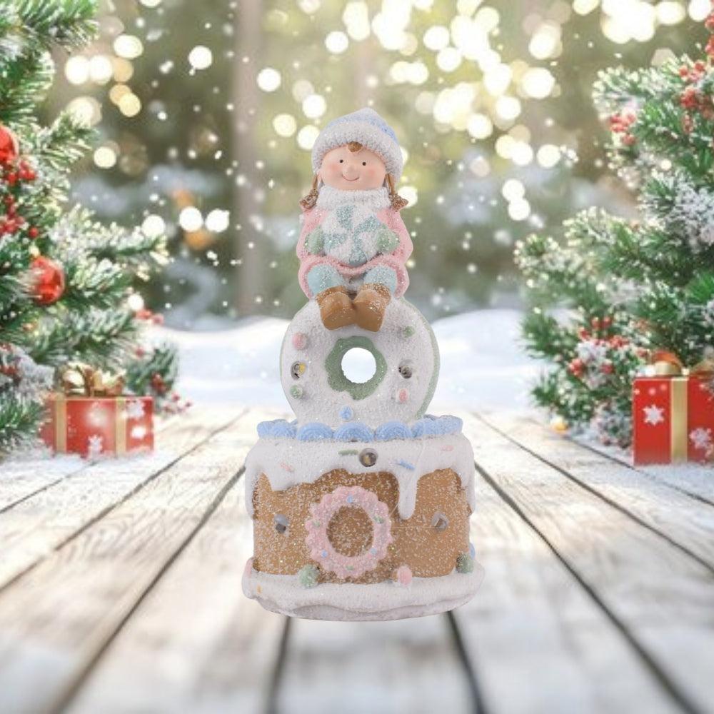 Pastel Girl on Donut Gingerbread Figurine – Frosted Christmas Decoration