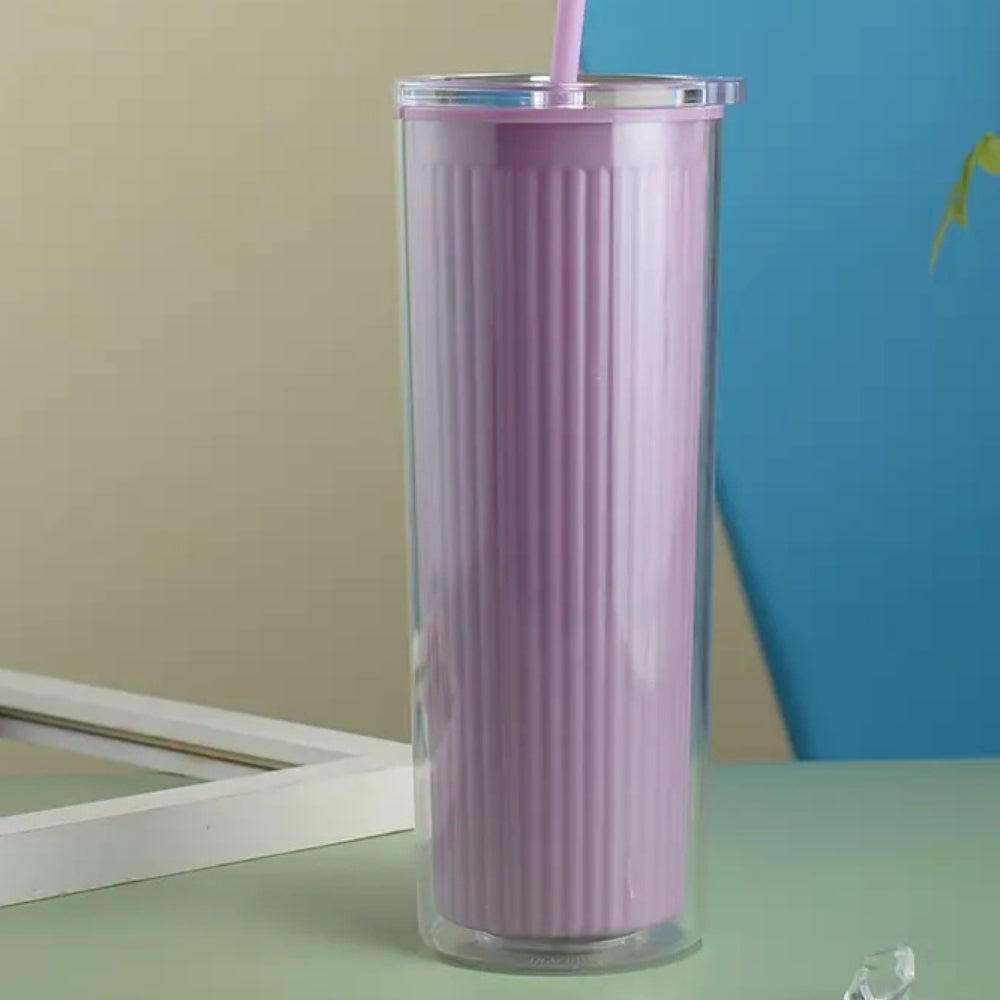 Plastic straw double layer water cup
