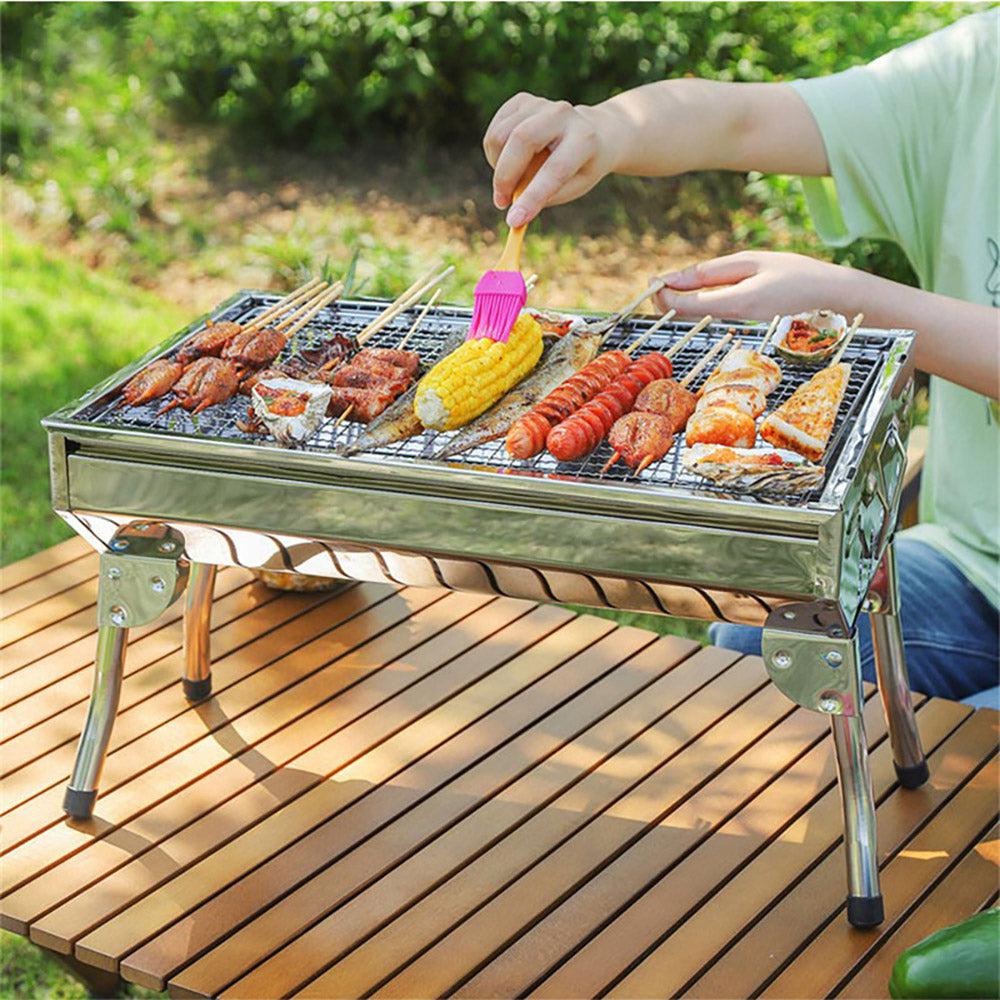 Portable Stainless Steel Barbecue Grill With Two Grilling Panel For Outdoors