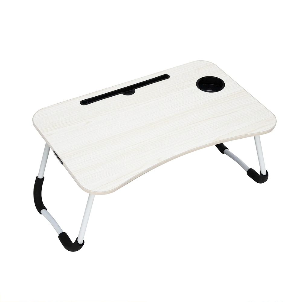 Portable Wooden Workstation Table With Card Slot-Cup Holder