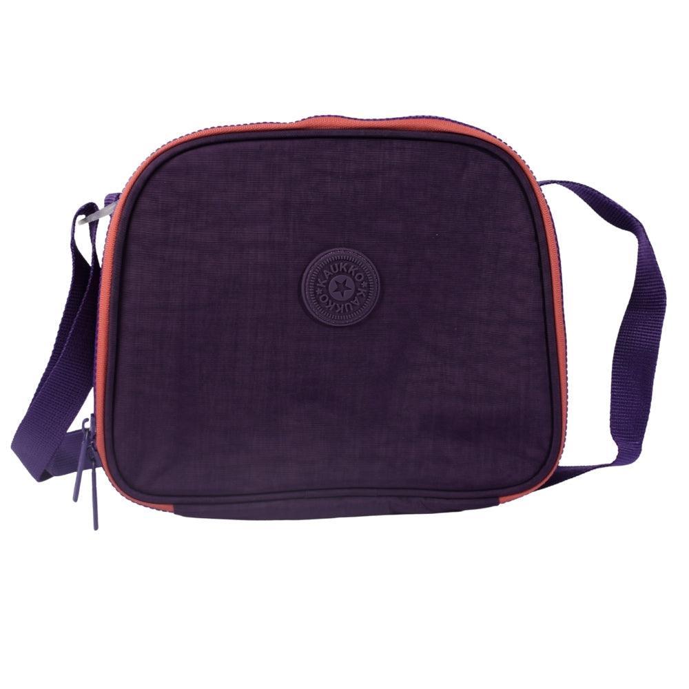 Purple Lunch Bag with Pink Trim and Adjustable Strap