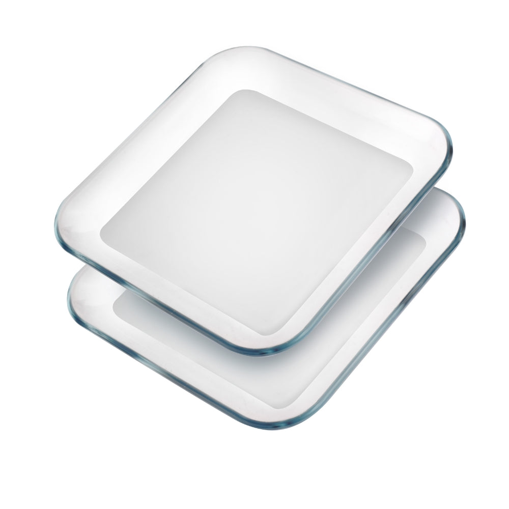 Pyrex Square Tempered Glass Dessert Plates, Small Mini Appetizer, Fruit, Salad And Cake Plates, Set Of 2, 25 cm